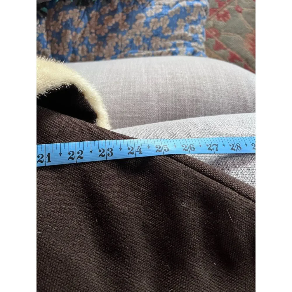 Absolutely Stunning Chocolate Brown Mink Fur Collared Overcoat, Vntg, Approx 16